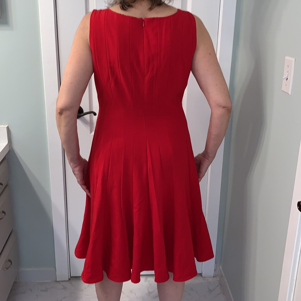 Red Calvin Klein Midi/trim fit & Flare Dress - Picture 4 of 13